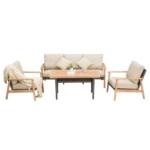 Outdoor Wicker Patio Furniture Sets 4 Pieces, All-Weather Aluminum Rattan Padded Sofa Patio Conversation Sets with 2 Pillows for