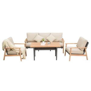 Outdoor Wicker Patio Furniture Sets 4 Pieces, All-Weather Aluminum Rattan Padded Sofa Patio Conversation Sets with 2 Pillows for