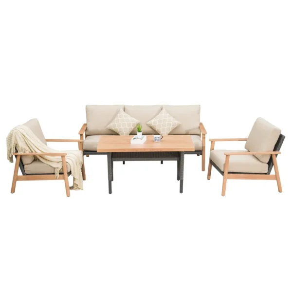 Outdoor Wicker Patio Furniture Sets 4 Pieces, All-Weather Aluminum Rattan Padded Sofa Patio Conversation Sets with 2 Pillows for