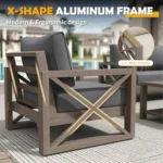 Outdoor Aluminum Patio Furniture Set 8 Pieces Modern Metal Sofa Sets Waterproof Covers Cushioned Armchairs Dark Grey Wood Grain