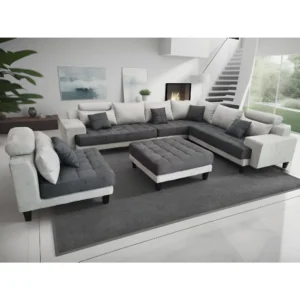 5pc L Shape U Shape Reversible Modern 2 Tone Gray Microfiber Fabric Sectional Couch Sofa Set S150D-RG sofa bed furniture