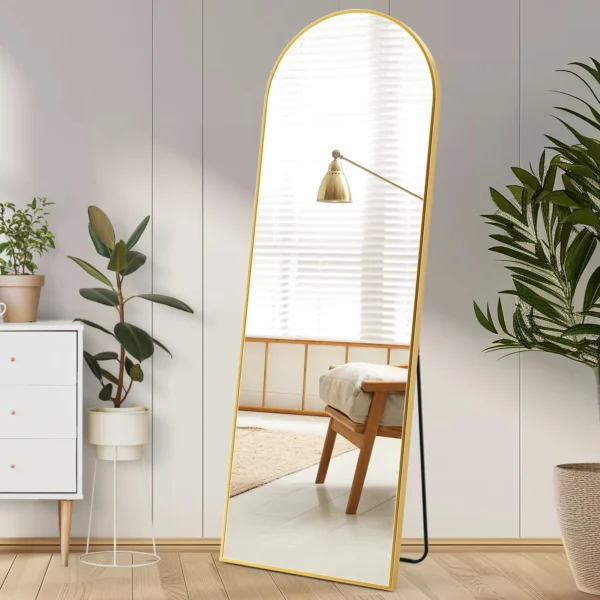 JHK-Full Length Arched Right Angle Mirror with Stand for Living Room, Sturdy Aluminum Alloy Frame, Bedroom Furniture, 59 "x 16"