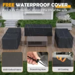 Outdoor Aluminum Patio Furniture Set 8 Pieces Modern Metal Sofa Sets Waterproof Covers Cushioned Armchairs Dark Grey Wood Grain