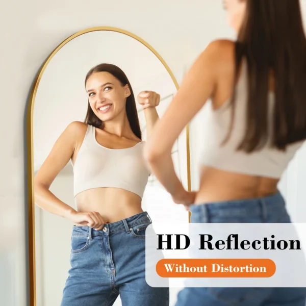 JHK-Full Length Arched Right Angle Mirror with Stand for Living Room, Sturdy Aluminum Alloy Frame, Bedroom Furniture, 59 "x 16"