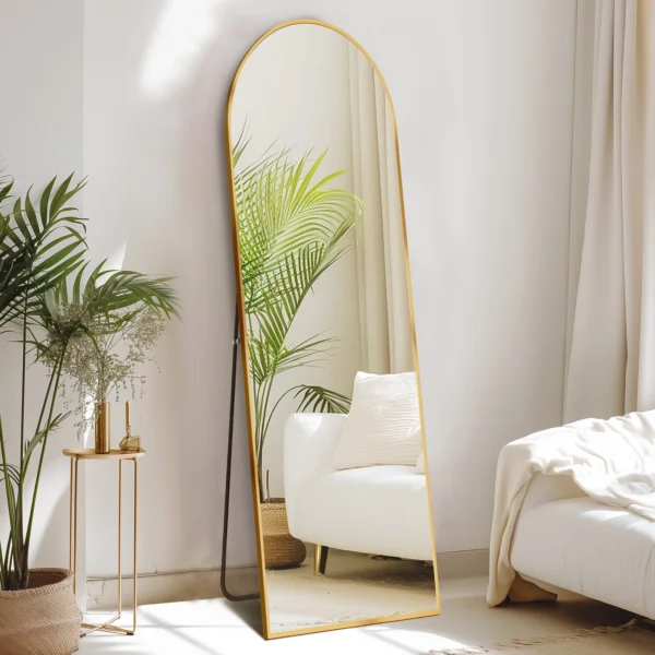 JHK-Full Length Arched Right Angle Mirror with Stand for Living Room, Sturdy Aluminum Alloy Frame, Bedroom Furniture, 59 "x 16"