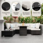 8-Piece Rattan Outdoor Furniture Set with 28" Gas Fire Pit, Outdoor Seating , Patio Conversation Set Wicker Sectional Sofa