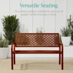 Outdoor Bench 2-Person Metal Steel Benches Furniture for Garden, Patio, Porch, Entryway w/Geometric Backrest