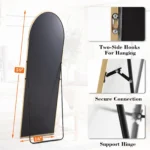 JHK-Full Length Arched Right Angle Mirror with Stand for Living Room, Sturdy Aluminum Alloy Frame, Bedroom Furniture, 59 "x 16"