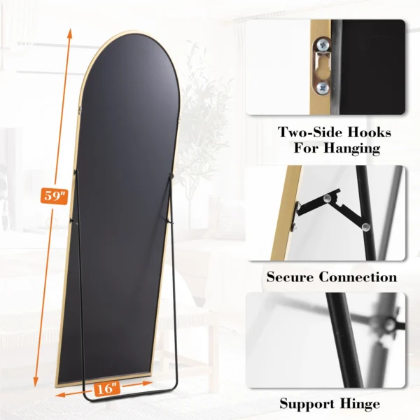 JHK-Full Length Arched Right Angle Mirror with Stand for Living Room, Sturdy Aluminum Alloy Frame, Bedroom Furniture, 59 "x 16"