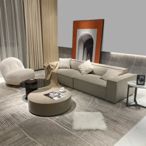 Leather Sofa Italian Minimalist Tofu Block Living Room Straight Row Combination Square Three-person Furniture