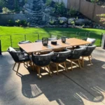 11 Pieces Patio Dining Set, for Garden Deck Teak-Finish Aluminum Frame Backyard Kitchen Set, Wicker Outdoor Furniture Sets