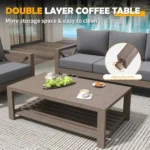 Outdoor Aluminum Patio Furniture Set 8 Pieces Modern Metal Sofa Sets Waterproof Covers Cushioned Armchairs Dark Grey Wood Grain