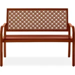 Outdoor Bench 2-Person Metal Steel Benches Furniture for Garden, Patio, Porch, Entryway w/Geometric Backrest
